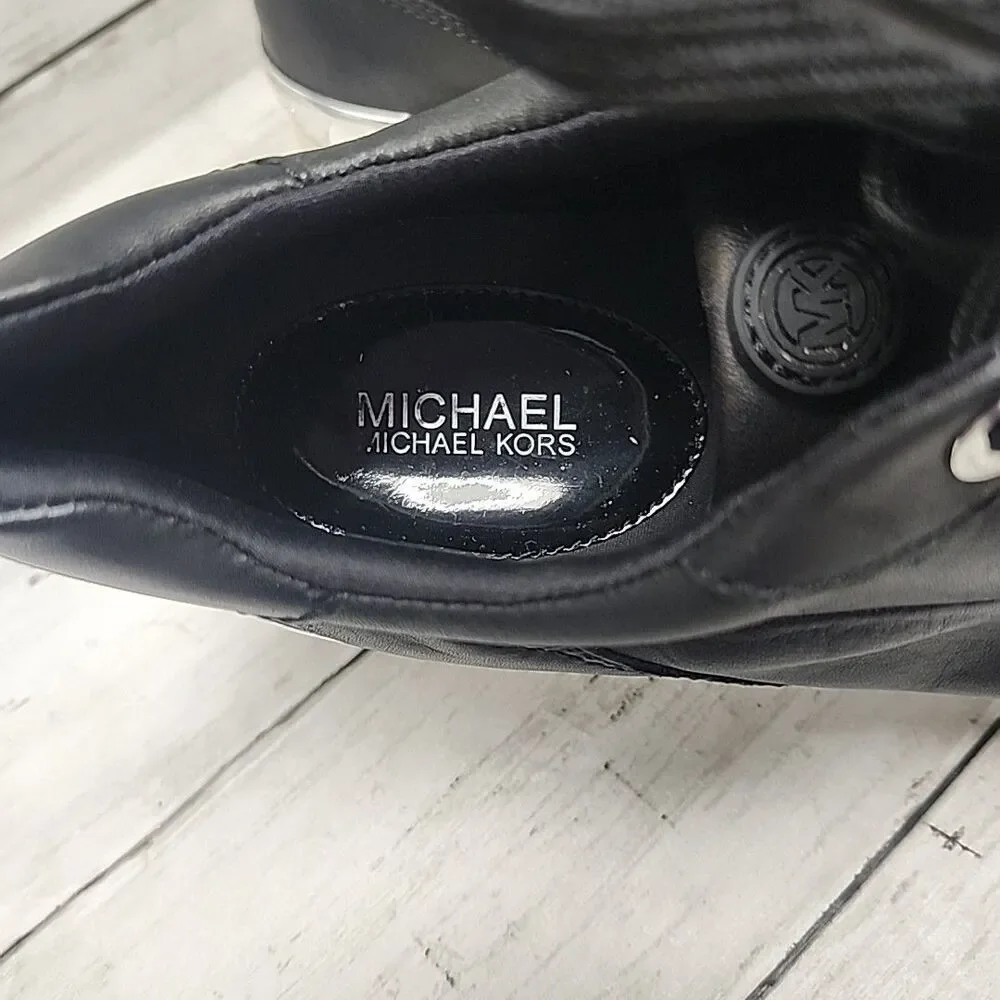 Michael Kors Allie Stride Trainer Smooth Leather Black Sneakers Women's 9.5M